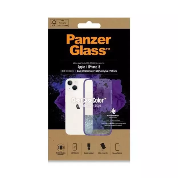 PanzerGlass ClearCase antibacterial case with Military Grade certificate for iPhone 13 / 14 / 15 - transparent purple 5
