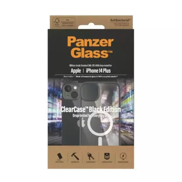 PanzerGlass ClearCase case with MagSafe antibacterial for iPhone 14 Plus / 15 Plus - transparent and black 2