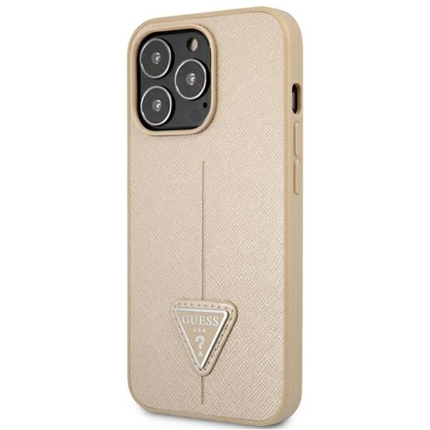 Guess GUHCP13LPSATLE iPhone 13 Pro / 13 6.1&quot  beige/beige hardcase SaffianoTriangle Logo 1
