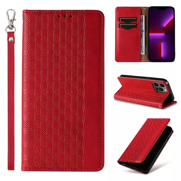 Magnet Strap Case Case for iPhone 13 Pro Max Pouch Wallet + Mini Lanyard Pendant Red 2