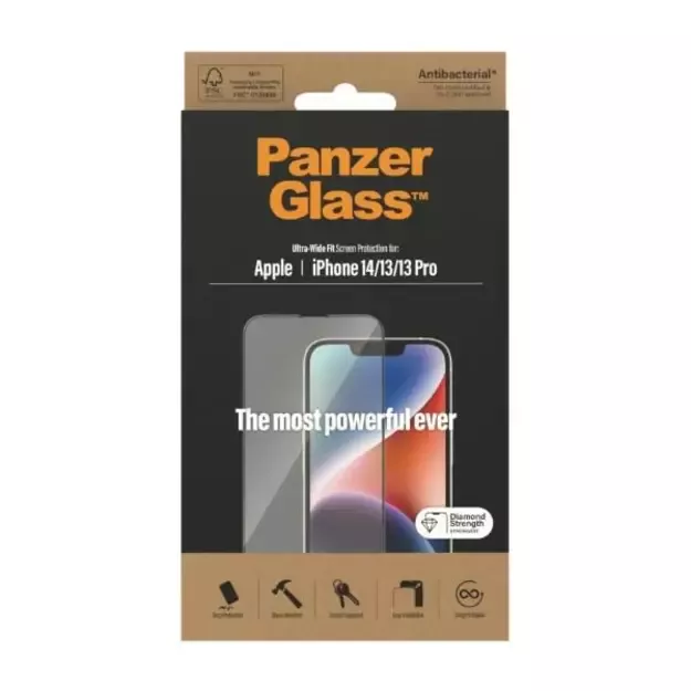 PanzerGlass Ultra-Wide Fit Antibacterial Tempered Glass for iPhone 14/13 Pro/13 5