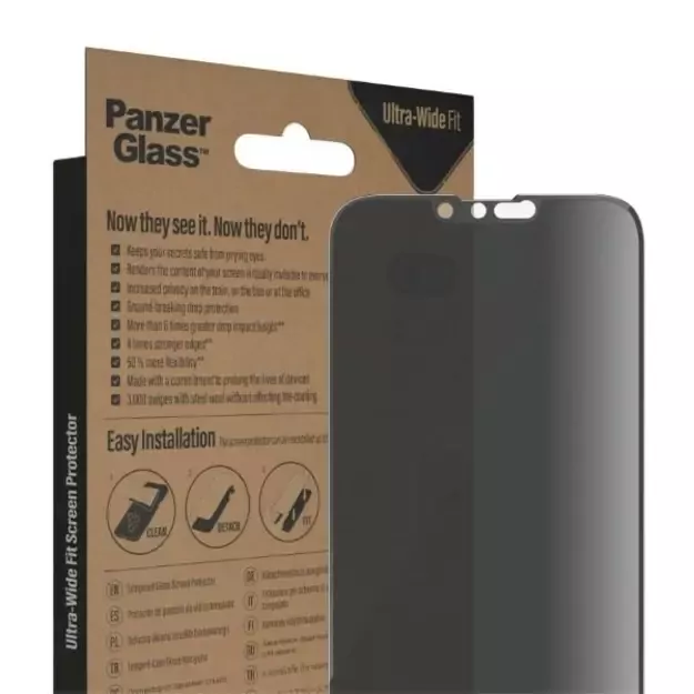 PanzerGlass Ultra-Wide Fit Tempered Glass Antibacterial Privacy for iPhone 14 Plus/13 Pro Max 13
