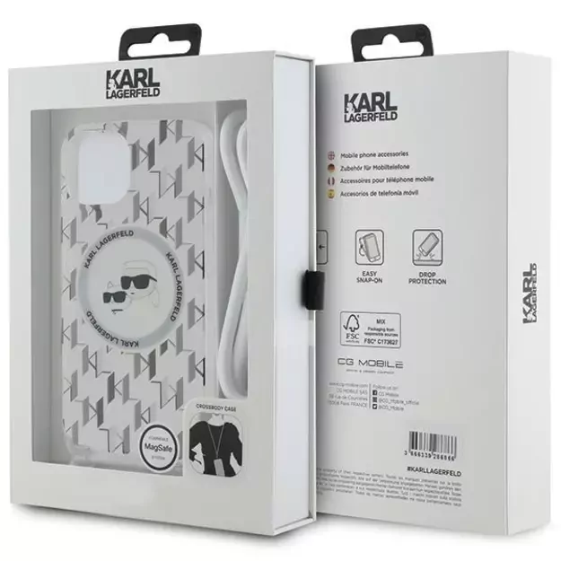 Karl Lagerfeld IML Crossbody Monogram Karl &amp  Choupette Head MagSafe Case for iPhone 15 / 14 / 13 - Transparent 12