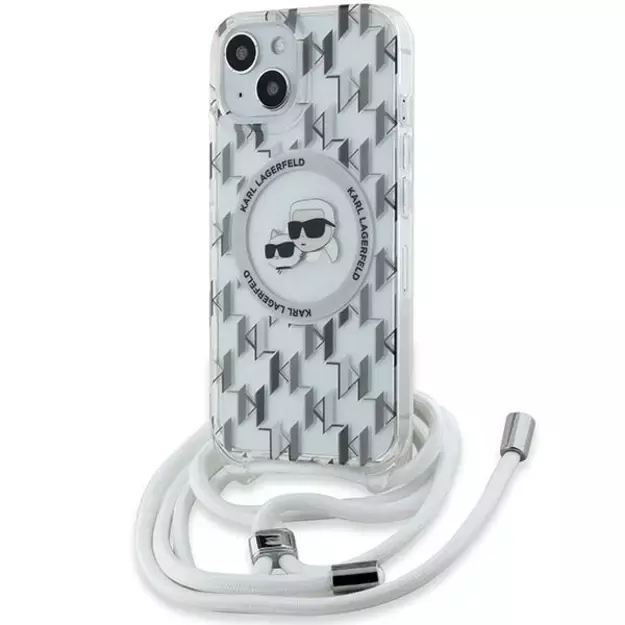 Karl Lagerfeld IML Crossbody Monogram Karl &amp  Choupette Head MagSafe Case for iPhone 15 / 14 / 13 - Transparent