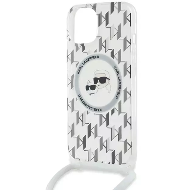 Karl Lagerfeld IML Crossbody Monogram Karl &amp  Choupette Head MagSafe Case for iPhone 15 / 14 / 13 - Transparent 10