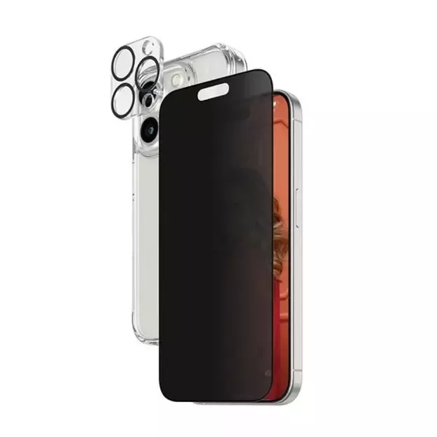 PanzerGlass Privacy Bundle 3in1 Transparent Case + Privacy Glass + Camera Protector for iPhone 15 Pro Max