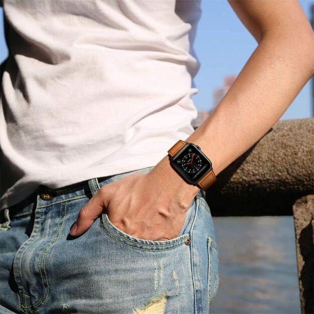 Tech-Protect Leatherfit Strap for Apple Watch 4 / 5 / 6 / 7 / 8 / 9 / SE (38/40/41 mm) - Brown 1