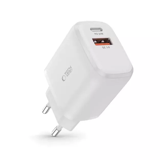 Tech-Protect C20W charger USB-C PD 20W / USB-A QC 3.0 - white 7