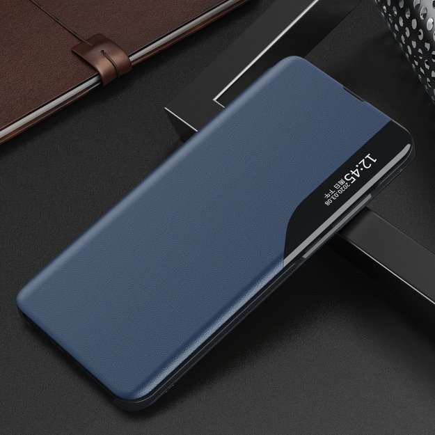 Eco Leather View Case elegant bookcase type case with kickstand for Samsung Galaxy A22 4G blue 1