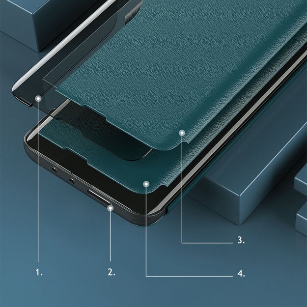 Eco Leather View Case elegant bookcase type case with kickstand for Samsung Galaxy A22 4G blue 9