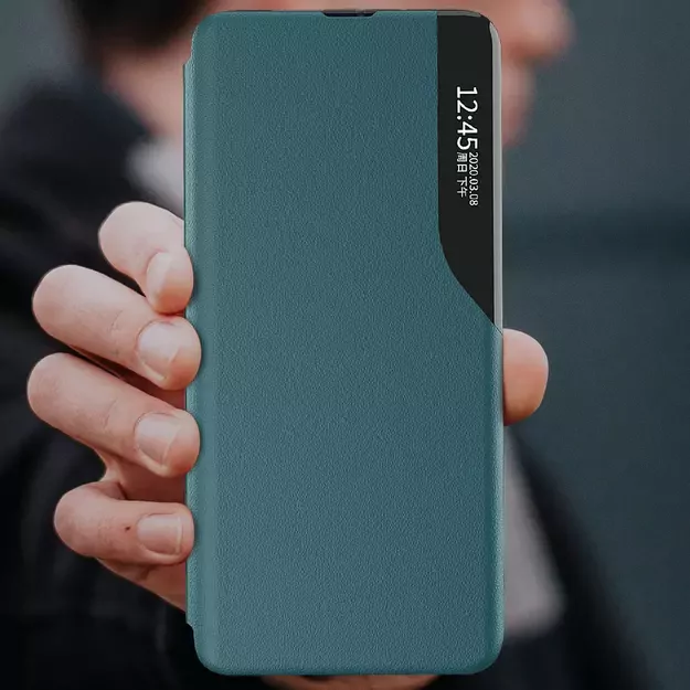 Eco Leather View Case elegant bookcase type case with kickstand for Samsung Galaxy A22 4G blue 17
