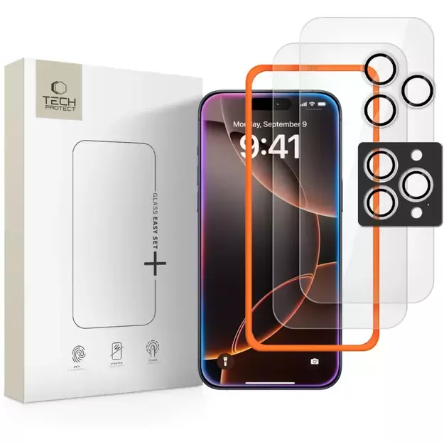 Tech-Protect Easy Set+ 3-pack tempered glass for iPhone 16 Pro / 17 Pro - transparent