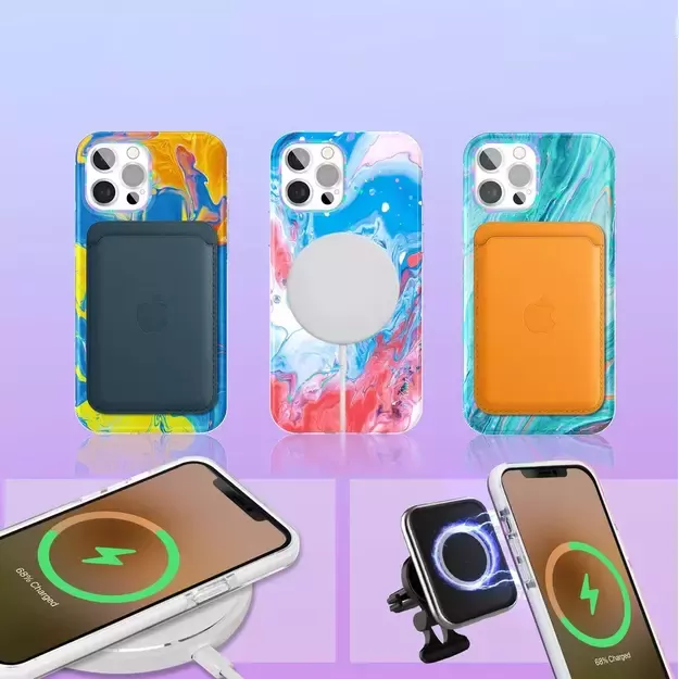 Kingxbar Watercolor Series color case for iPhone 12 Pro Max Blue-pink 6