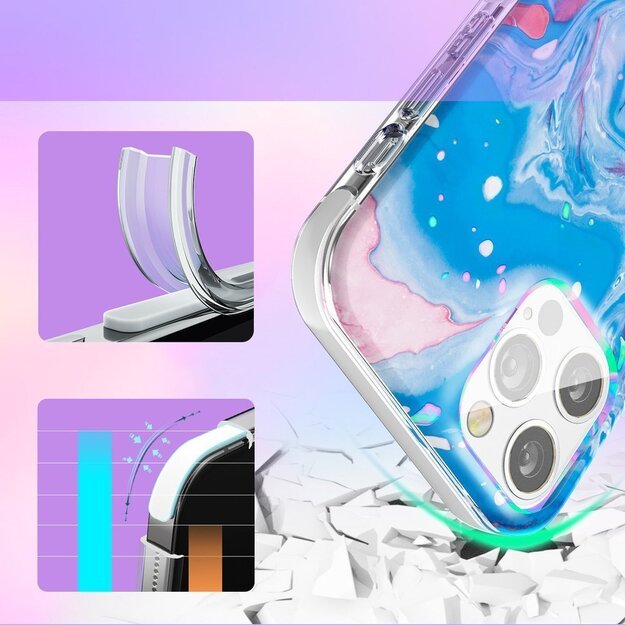 Kingxbar Watercolor Series color case for iPhone 12 Pro Max Blue-pink 12