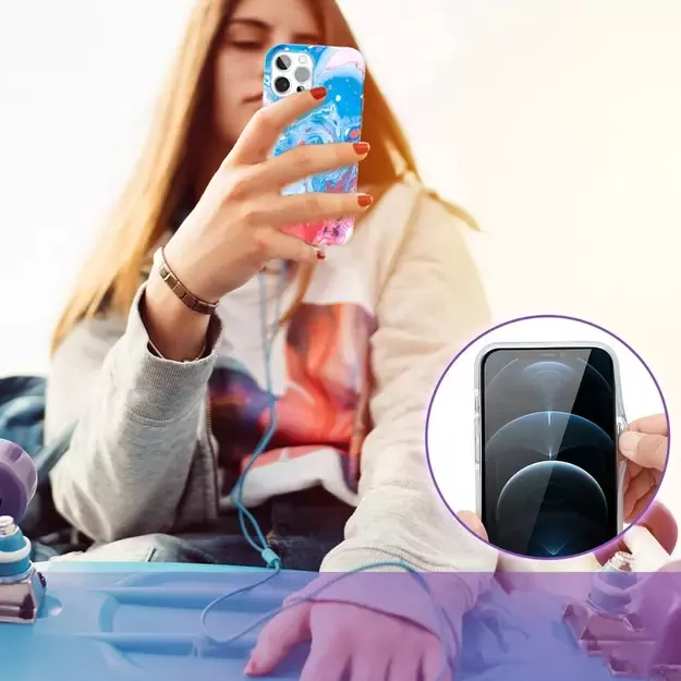 Kingxbar Watercolor Series color case for iPhone 12 Pro Max Blue-pink 7