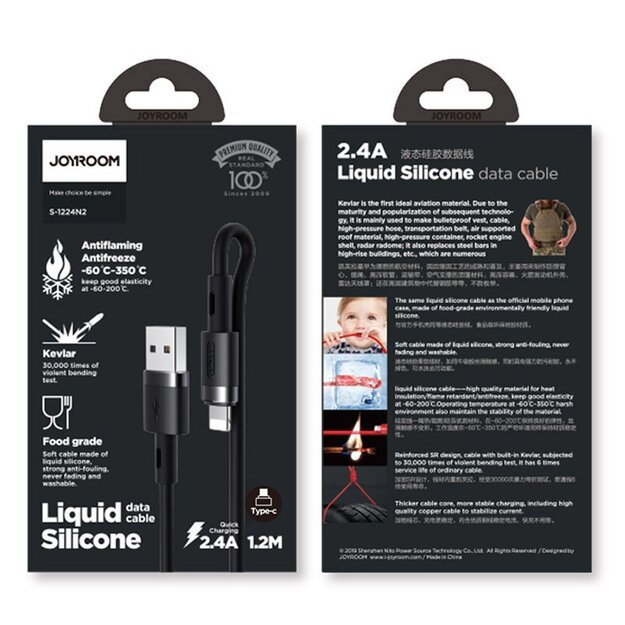 Joyroom Liquid Silicone Data Cable N2 USB-A / Lightning 2.4A 1.2m - Black 12