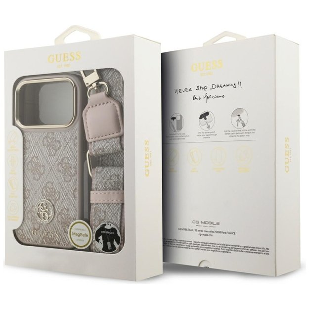 Guess 4G Strass Logo &amp  Big Strap Metal Buttons MagSafe Case for iPhone 17 Pro - Pink 8