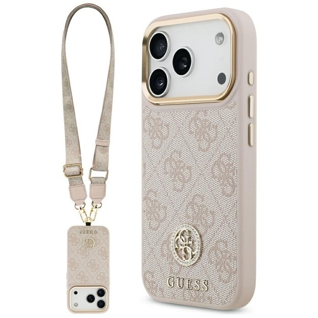 Guess 4G Strass Logo &amp  Big Strap Metal Buttons MagSafe Case for iPhone 17 Pro - Pink