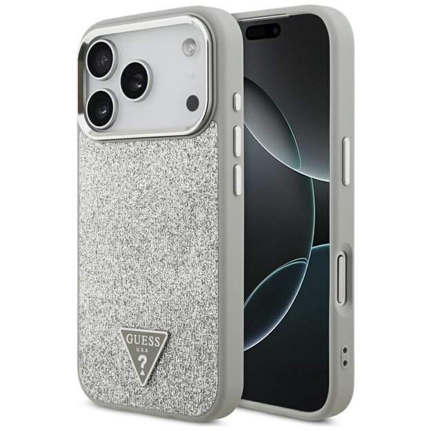 Guess Glitter Triangle Logo MagSafe case for iPhone 17 Pro - silver