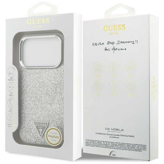 Guess Glitter Triangle Logo MagSafe case for iPhone 17 Pro - silver 7