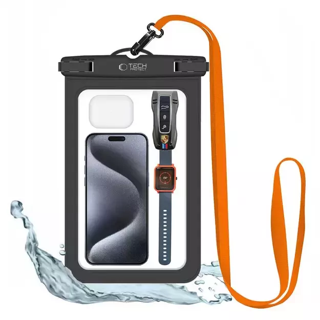 Tech-Protect Waterproof Case UWC9 waterproof for devices up to 8.9&quot  - black and orange
