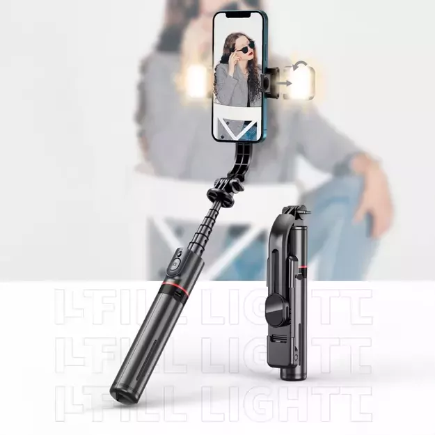 Tech-Protect L05S Bluetooth Selfie Stick with Tripod up to 105cm with LED Light - Black 7
