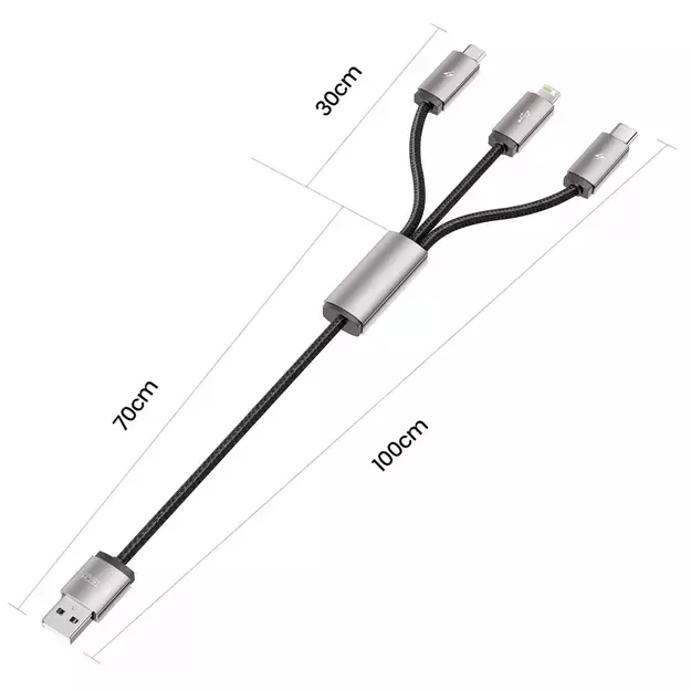 Tech-Protect UltraBoost 3in1 USB-A - Lightning / USB-C / micro USB 3.5A cable 1m - gray 1