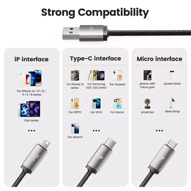 Tech-Protect UltraBoost 3in1 USB-A - Lightning / USB-C / micro USB 3.5A cable 1m - gray 7