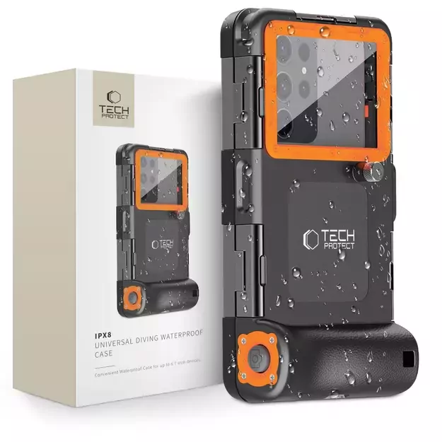 Tech-Protect Waterproof Case IPX8 for 4.7-6.7&quot  Smartphones - Black and Orange