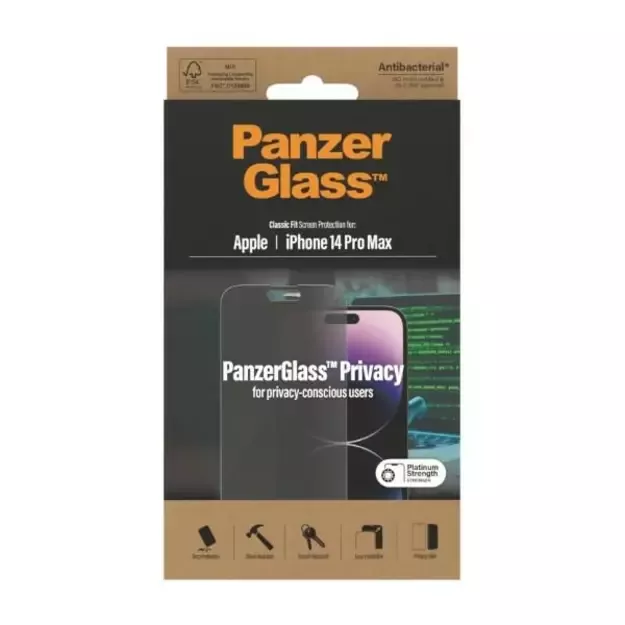 PanzerGlass Classic Fit antibacterial privacy glass for iPhone 14 Pro Max 7