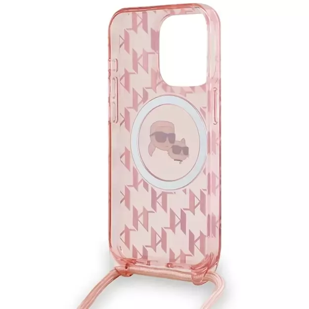 Karl Lagerfeld IML Crossbody Monogram Karl &amp  Choupette Head MagSafe Case for iPhone 15 Pro Max - Pink 5