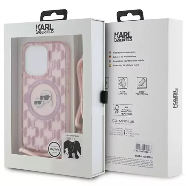 Karl Lagerfeld IML Crossbody Monogram Karl &amp  Choupette Head MagSafe Case for iPhone 15 Pro Max - Pink 6
