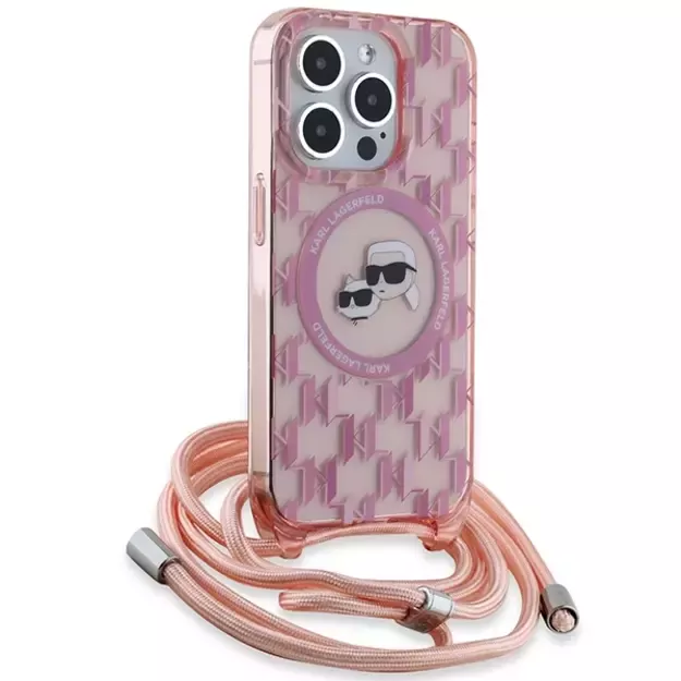 Karl Lagerfeld IML Crossbody Monogram Karl &amp  Choupette Head MagSafe Case for iPhone 15 Pro Max - Pink 2
