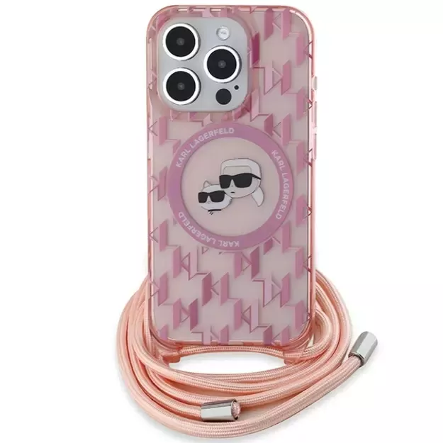 Karl Lagerfeld IML Crossbody Monogram Karl &amp  Choupette Head MagSafe Case for iPhone 15 Pro Max - Pink 1