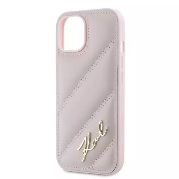 Karl Lagerfeld Diagonal Quilted Script case for iPhone 14 / 15 / 13 - pink 5