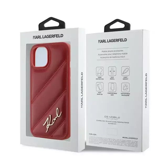 Karl Lagerfeld Diagonal Quilted Script case for iPhone 15 / 14 / 13 - red 7