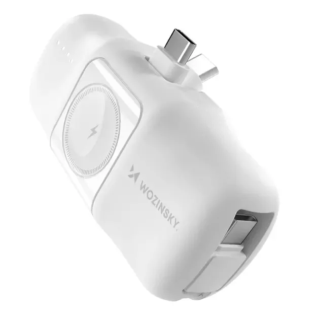 Wozinsky WF16-YCS 5000mAh 15W USB-C Mini Power Bank with Built-in USB-C Cable and Apple Watch Charger - White 12