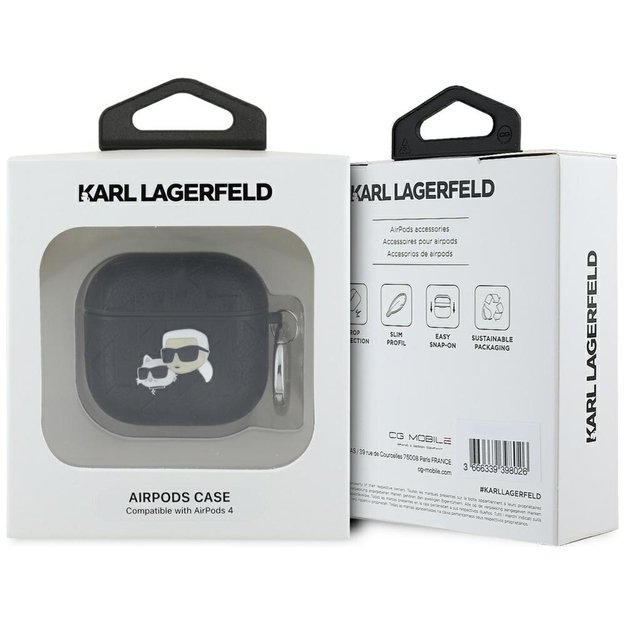 Karl Lagerfeld Monogram Karl &amp  Choupette Head Case for AirPods 4 - Black 2