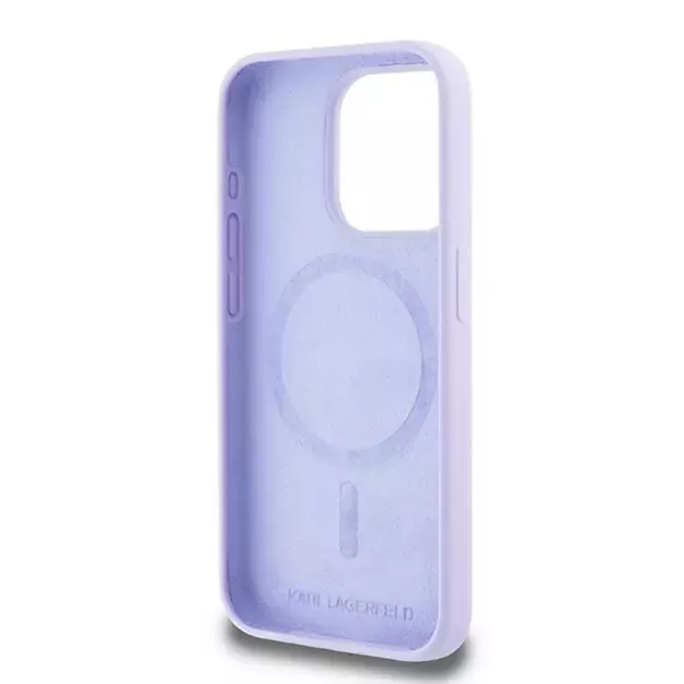 Karl Lagerfeld Silicone Karl&amp Choupette Heads Ring MagSafe Case for iPhone 15 Pro - Purple 6