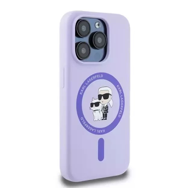 Karl Lagerfeld Silicone Karl&amp Choupette Heads Ring MagSafe Case for iPhone 15 Pro - Purple 3