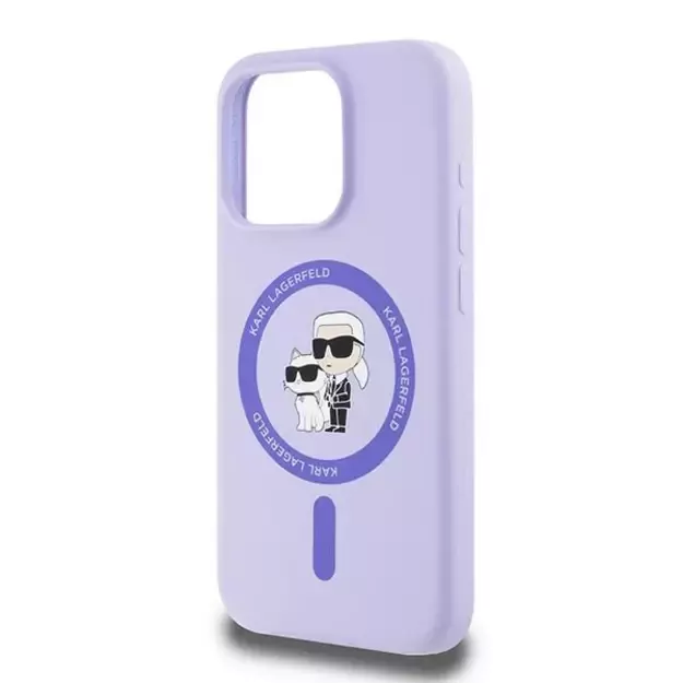 Karl Lagerfeld Silicone Karl&amp Choupette Heads Ring MagSafe Case for iPhone 15 Pro - Purple 5