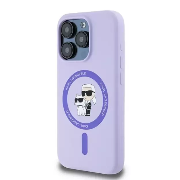 Karl Lagerfeld Silicone Karl&amp Choupette Heads Ring MagSafe Case for iPhone 15 Pro - Purple 1