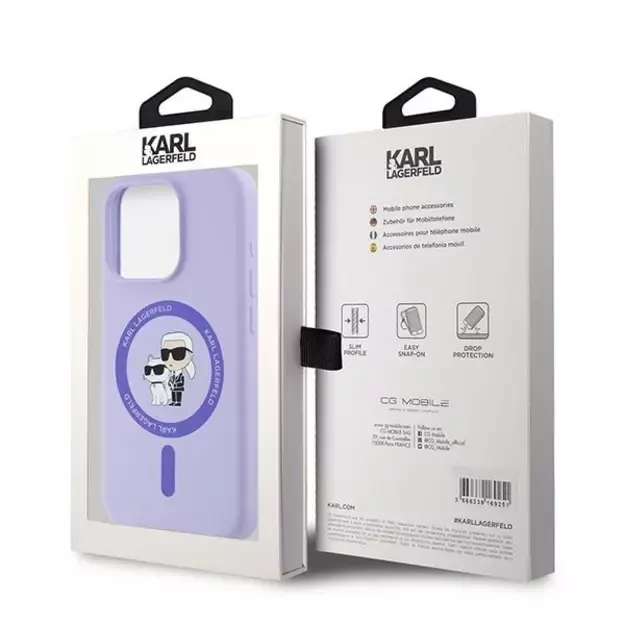 Karl Lagerfeld Silicone Karl&amp Choupette Heads Ring MagSafe Case for iPhone 15 Pro - Purple 7