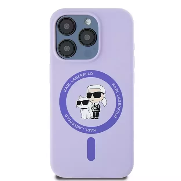 Karl Lagerfeld Silicone Karl&amp Choupette Heads Ring MagSafe Case for iPhone 15 Pro - Purple 2