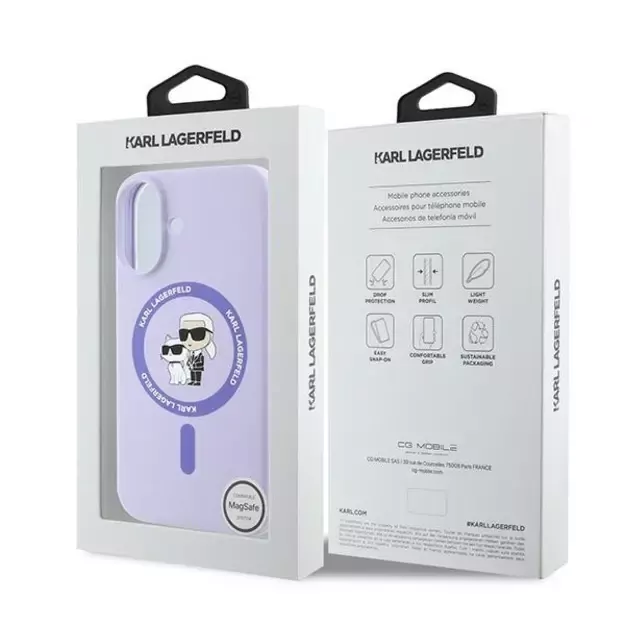 Karl Lagerfeld Silicone Karl&amp Choupette Heads Ring MagSafe Case for iPhone 16 Plus - Purple 7