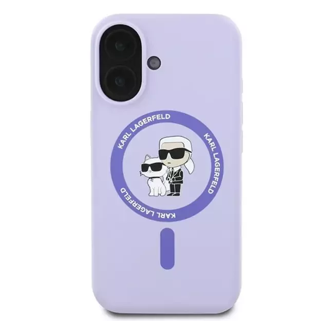 Karl Lagerfeld Silicone Karl&amp Choupette Heads Ring MagSafe Case for iPhone 16 Plus - Purple 2