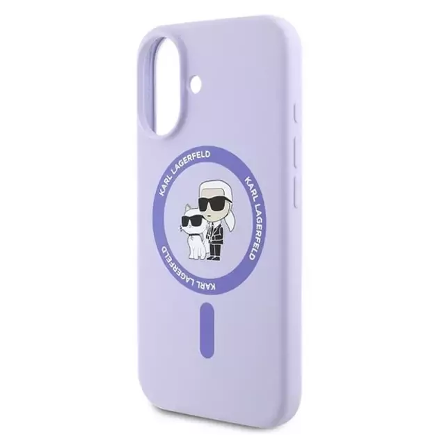 Karl Lagerfeld Silicone Karl&amp Choupette Heads Ring MagSafe Case for iPhone 16 Plus - Purple 5
