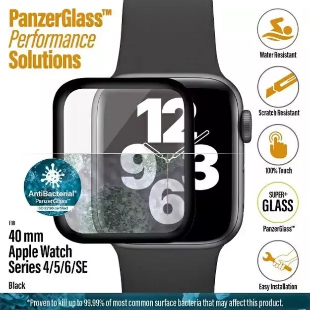 PanzerGlass Curved Antibacterial Tempered Glass for Apple Watch 4/5/6/SE - 40mm - Black 2