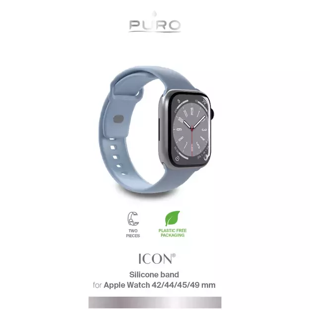 Puro Icon Silicone Strap for Apple Watch 42 / 44 / 45 / 49 mm - Light Blue (2 pcs.) 1