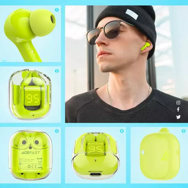 Acefast T6 TWS Bluetooth In-Ear Wireless Headphones - Green 21